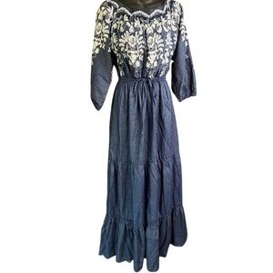 Navy Blue Embroidered Maxi Dress
